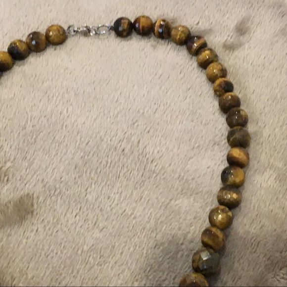 VINTAGE Sterling Silver Faceted Tigers Eye Necklace - Picture 3 of 11